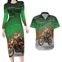 Braaap Christmas Couples Matching Long Sleeve Bodycon Dress and Hawaiian Shirt Motocross Santa - Wonder Print Shop