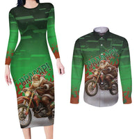 Braaap Christmas Couples Matching Long Sleeve Bodycon Dress and Long Sleeve Button Shirt Motocross Santa - Wonder Print Shop