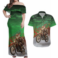 Braaap Christmas Couples Matching Off Shoulder Maxi Dress and Hawaiian Shirt Motocross Santa - Wonder Print Shop