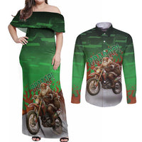 Braaap Christmas Couples Matching Off Shoulder Maxi Dress and Long Sleeve Button Shirt Motocross Santa - Wonder Print Shop