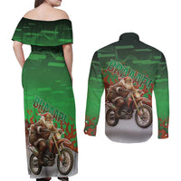 Braaap Christmas Couples Matching Off Shoulder Maxi Dress and Long Sleeve Button Shirt Motocross Santa - Wonder Print Shop