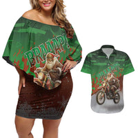Braaap Christmas Couples Matching Off Shoulder Short Dress and Hawaiian Shirt Motocross Santa - Wonder Print Shop