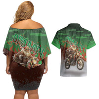 Braaap Christmas Couples Matching Off Shoulder Short Dress and Hawaiian Shirt Motocross Santa - Wonder Print Shop