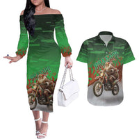 Braaap Christmas Couples Matching Off The Shoulder Long Sleeve Dress and Hawaiian Shirt Motocross Santa - Wonder Print Shop