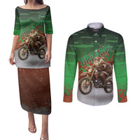 Braaap Christmas Couples Matching Puletasi and Long Sleeve Button Shirt Motocross Santa - Wonder Print Shop