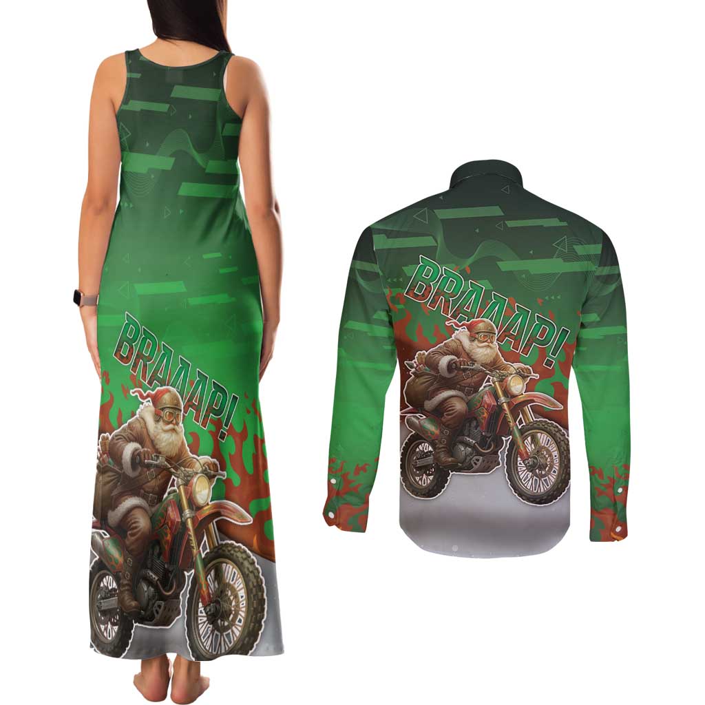 Braaap Christmas Couples Matching Tank Maxi Dress and Long Sleeve Button Shirt Motocross Santa - Wonder Print Shop