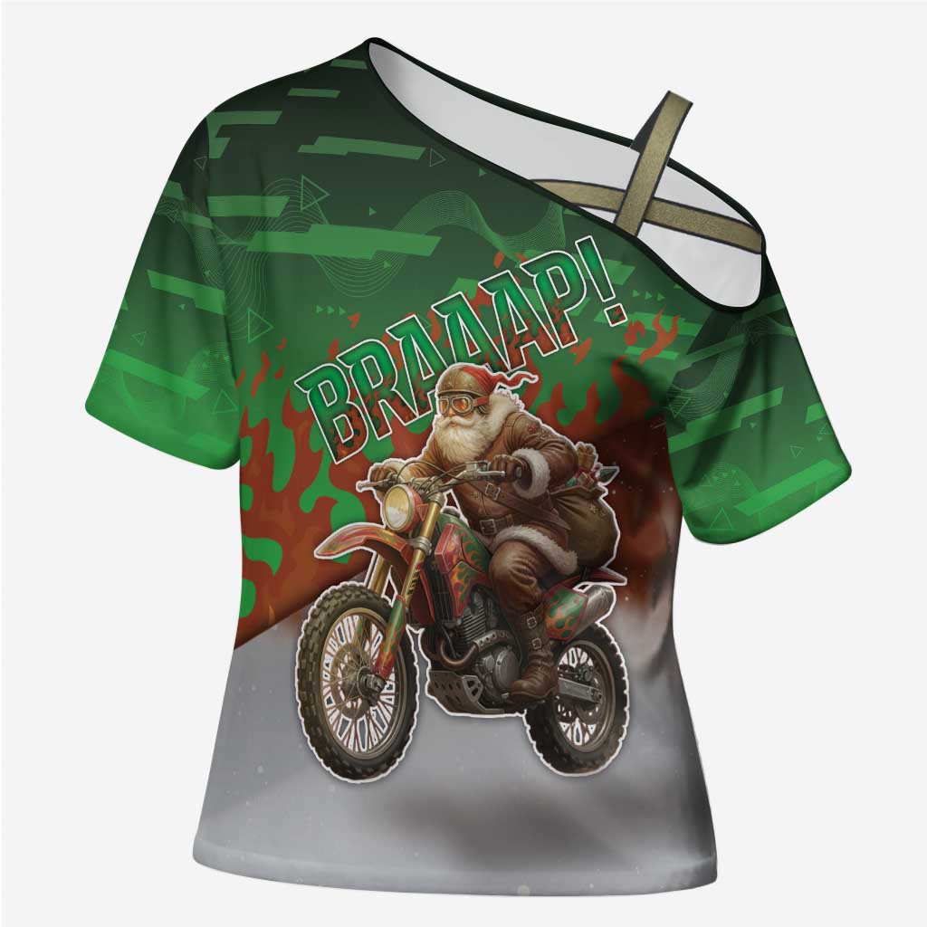 Braaap Christmas Cross Shoulder Shirt Motocross Santa - Wonder Print Shop