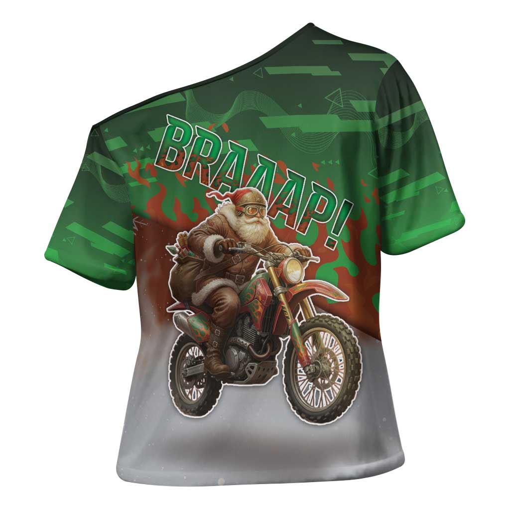 Braaap Christmas Cross Shoulder Shirt Motocross Santa - Wonder Print Shop