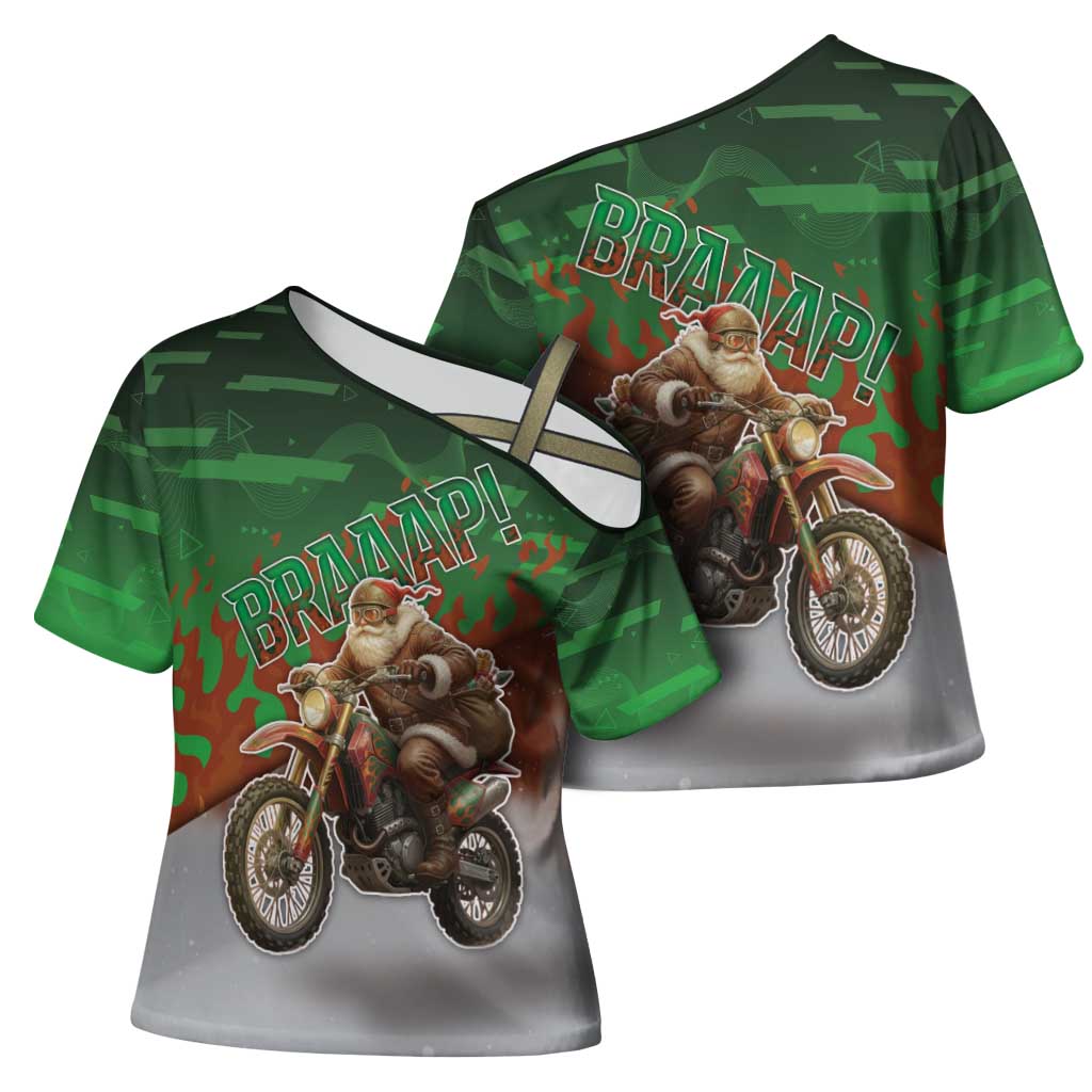 Braaap Christmas Cross Shoulder Shirt Motocross Santa - Wonder Print Shop
