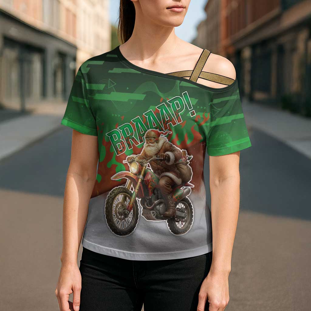 Braaap Christmas Cross Shoulder Shirt Motocross Santa - Wonder Print Shop