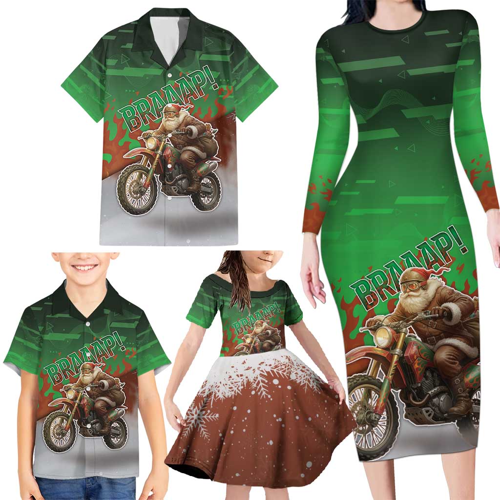Braaap Christmas Family Matching Long Sleeve Bodycon Dress and Hawaiian Shirt Motocross Santa - Wonder Print Shop