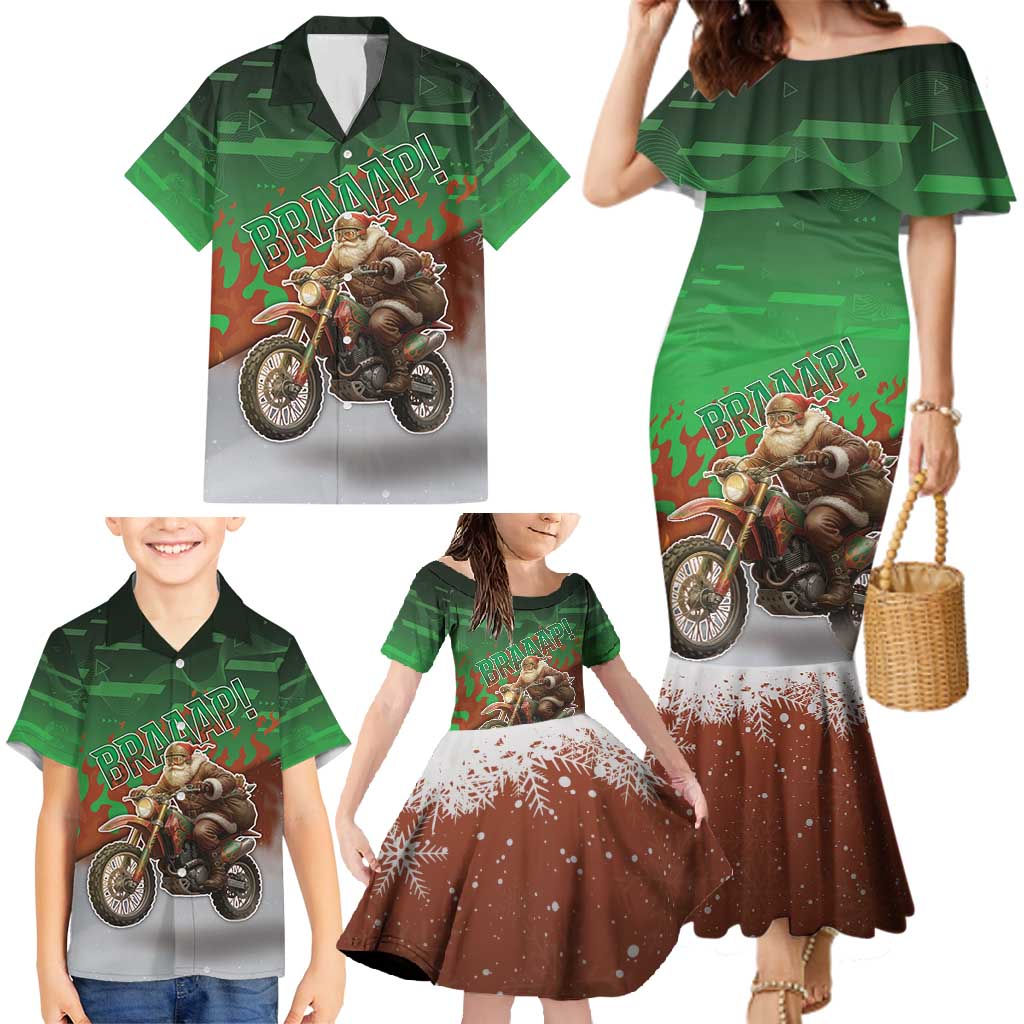 Braaap Christmas Family Matching Mermaid Dress and Hawaiian Shirt Motocross Santa - Wonder Print Shop