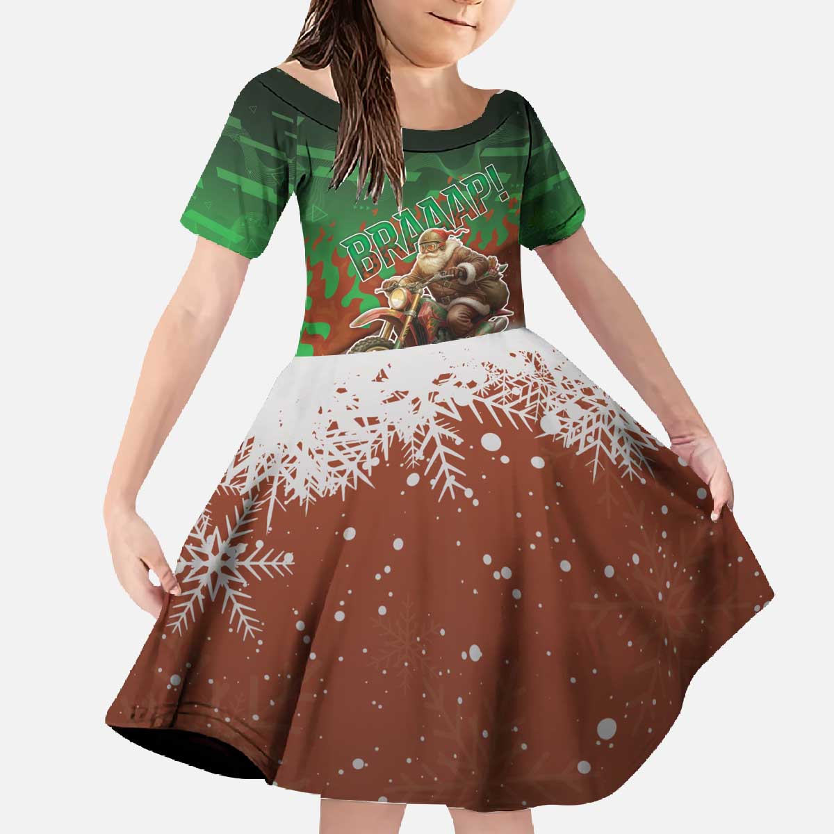 Braaap Christmas Family Matching Off The Shoulder Long Sleeve Dress and Hawaiian Shirt Motocross Santa - Wonder Print Shop