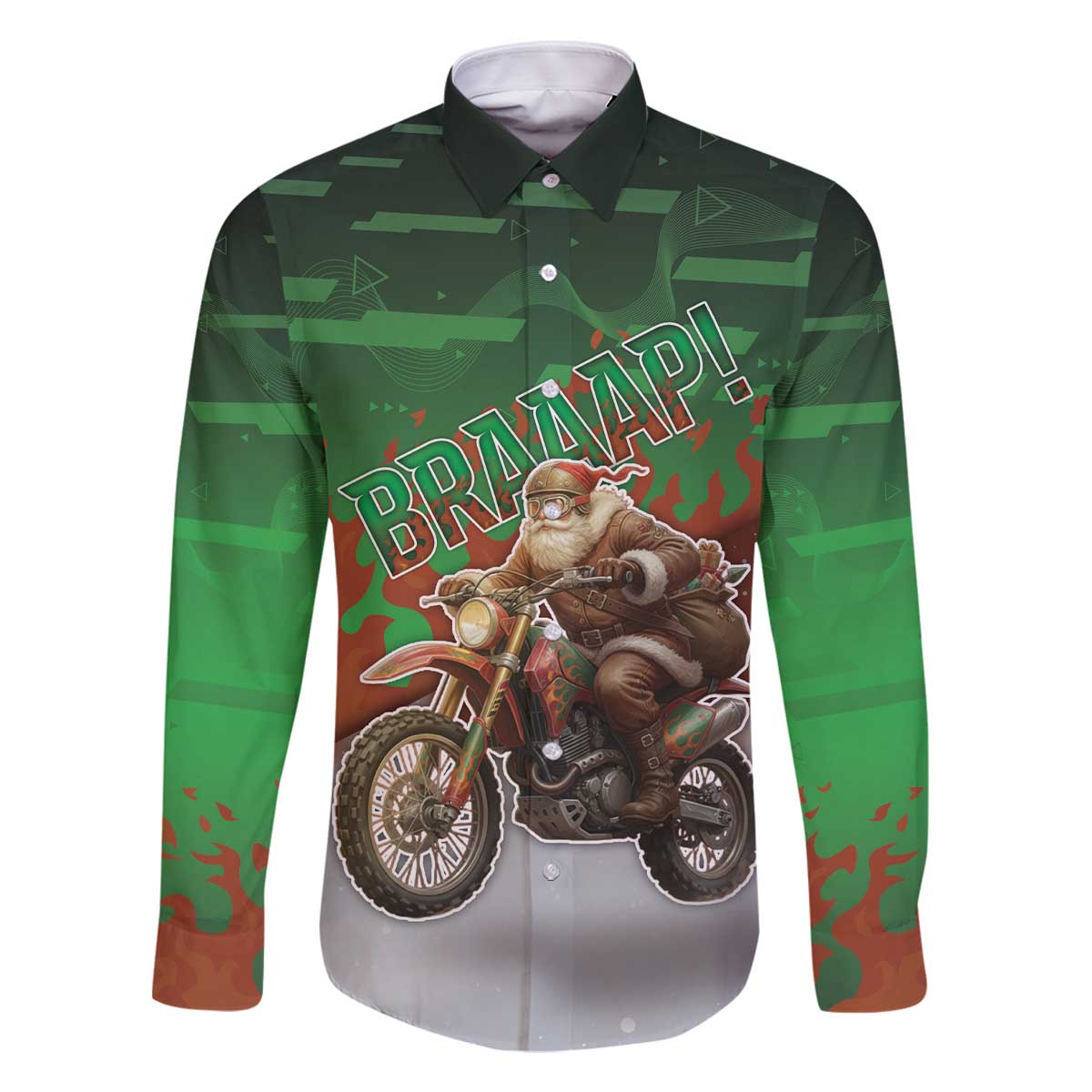 Braaap Christmas Family Matching Off The Shoulder Long Sleeve Dress and Hawaiian Shirt Motocross Santa - Wonder Print Shop