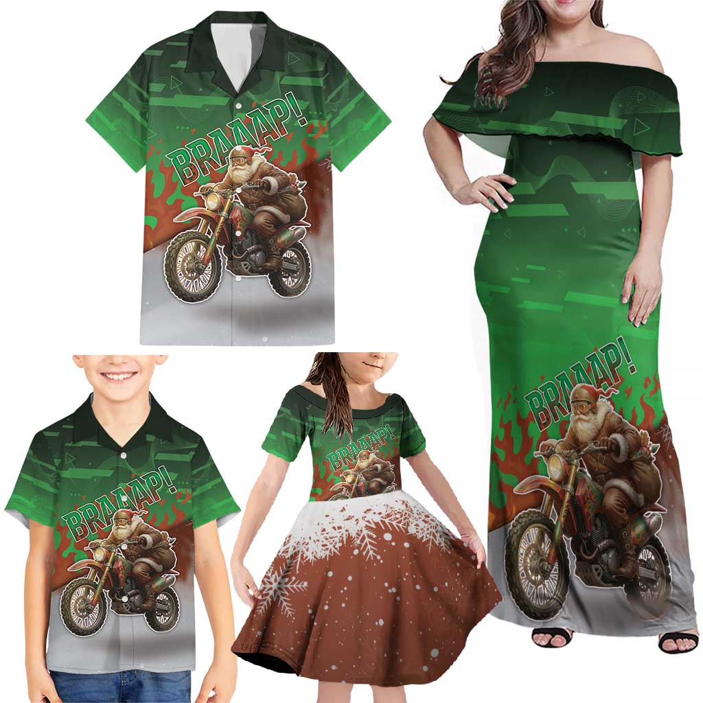 Braaap Christmas Family Matching Off Shoulder Maxi Dress and Hawaiian Shirt Motocross Santa - Wonder Print Shop