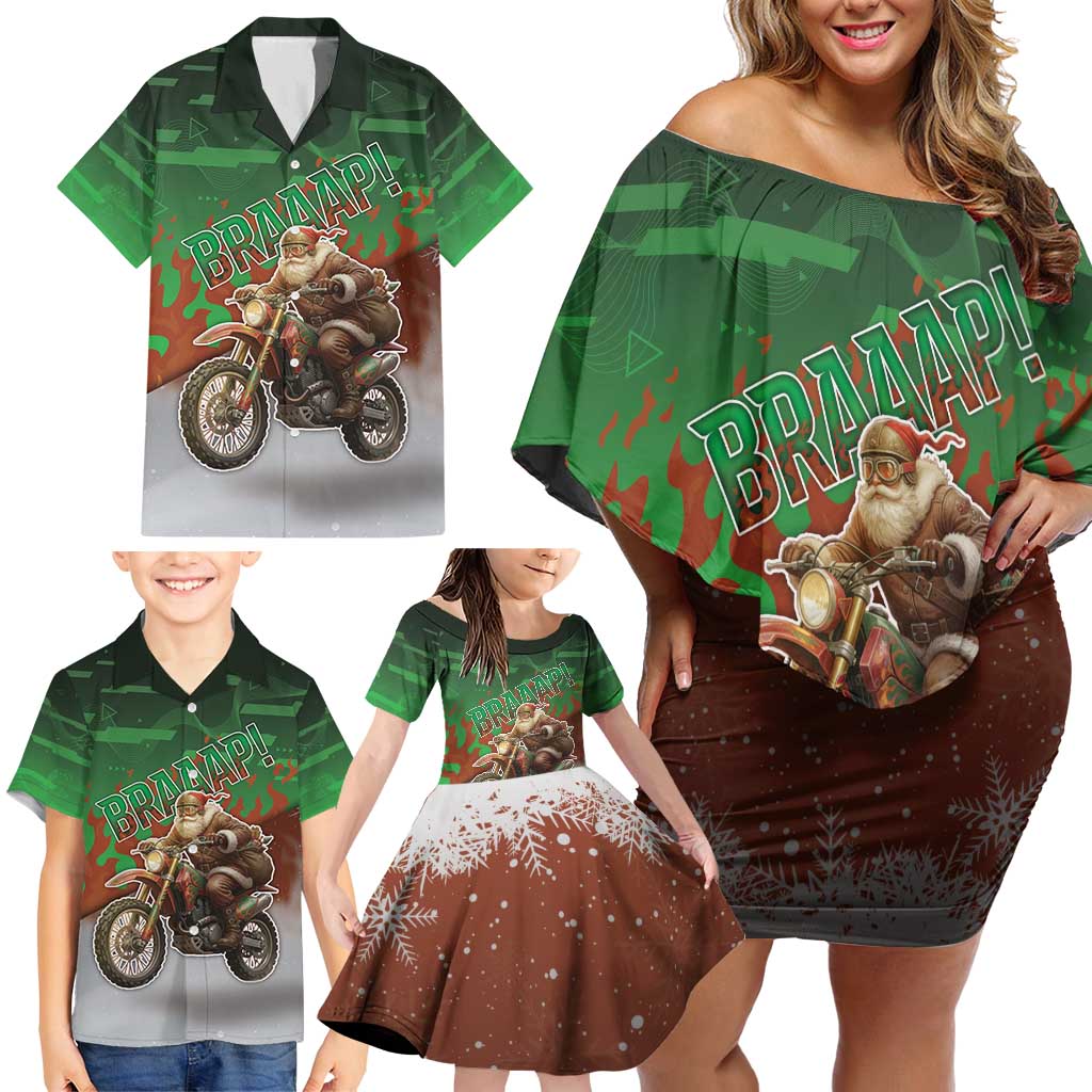 Braaap Christmas Family Matching Off Shoulder Short Dress and Hawaiian Shirt Motocross Santa - Wonder Print Shop