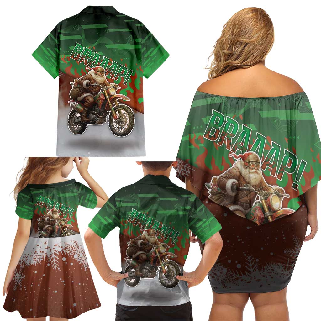 Braaap Christmas Family Matching Off Shoulder Short Dress and Hawaiian Shirt Motocross Santa - Wonder Print Shop