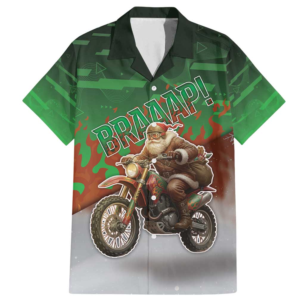 Braaap Christmas Family Matching Off Shoulder Short Dress and Hawaiian Shirt Motocross Santa - Wonder Print Shop