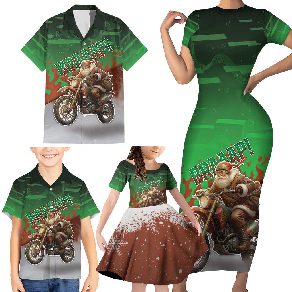 Braaap Christmas Family Matching Short Sleeve Bodycon Dress and Hawaiian Shirt Motocross Santa - Wonder Print Shop