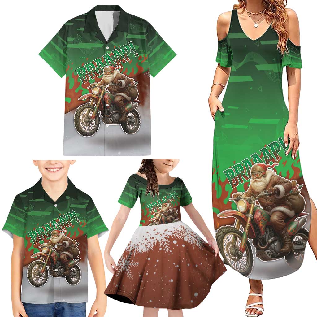 Braaap Christmas Family Matching Summer Maxi Dress and Hawaiian Shirt Motocross Santa - Wonder Print Shop