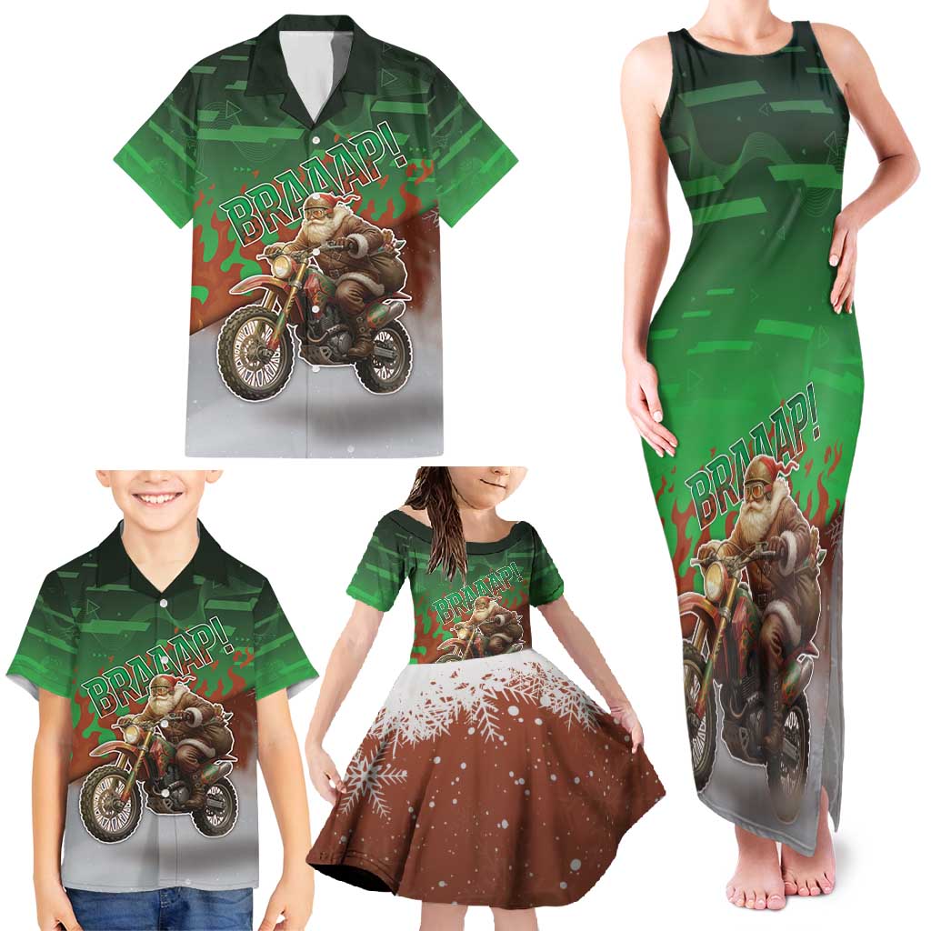 Braaap Christmas Family Matching Tank Maxi Dress and Hawaiian Shirt Motocross Santa - Wonder Print Shop