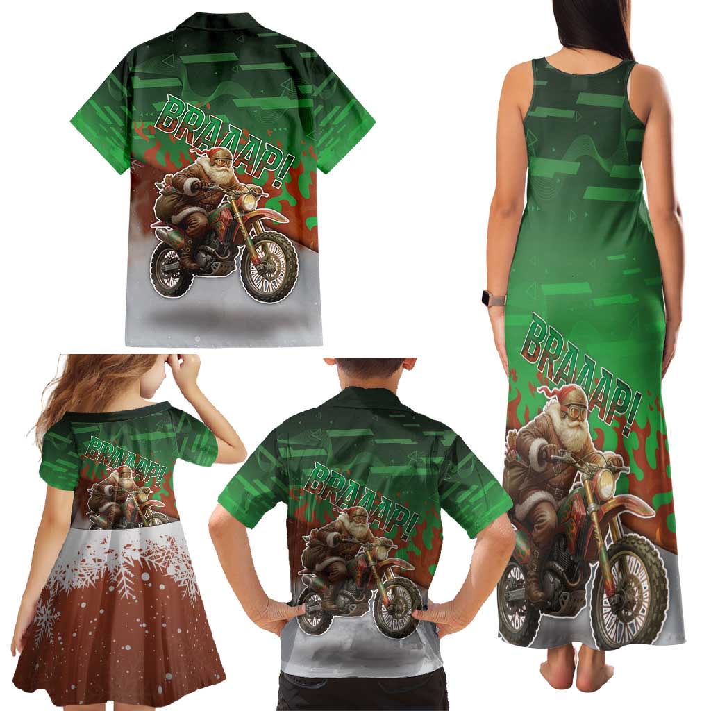 Braaap Christmas Family Matching Tank Maxi Dress and Hawaiian Shirt Motocross Santa - Wonder Print Shop