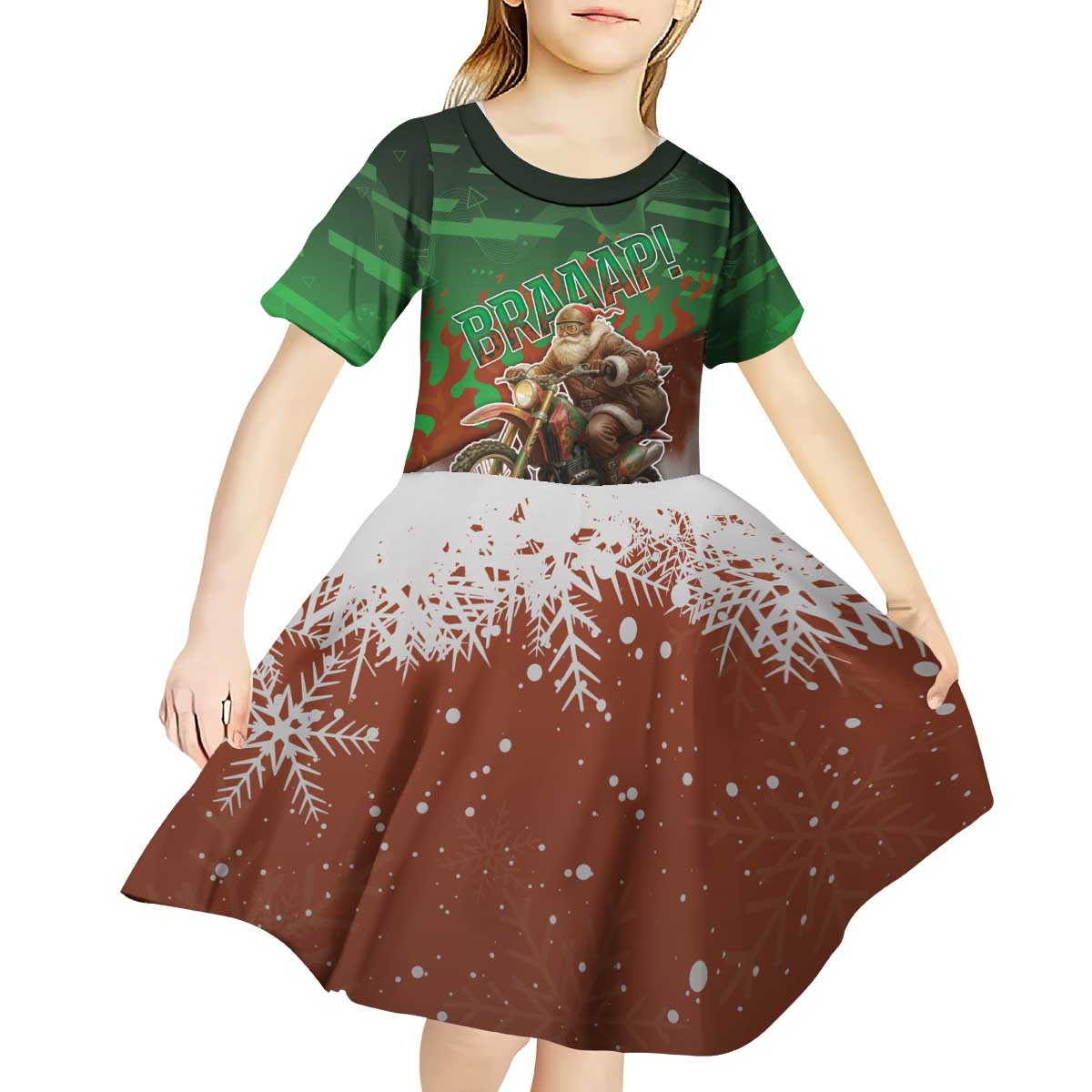 Braaap Christmas Kid Short Sleeve Dress Motocross Santa - Wonder Print Shop