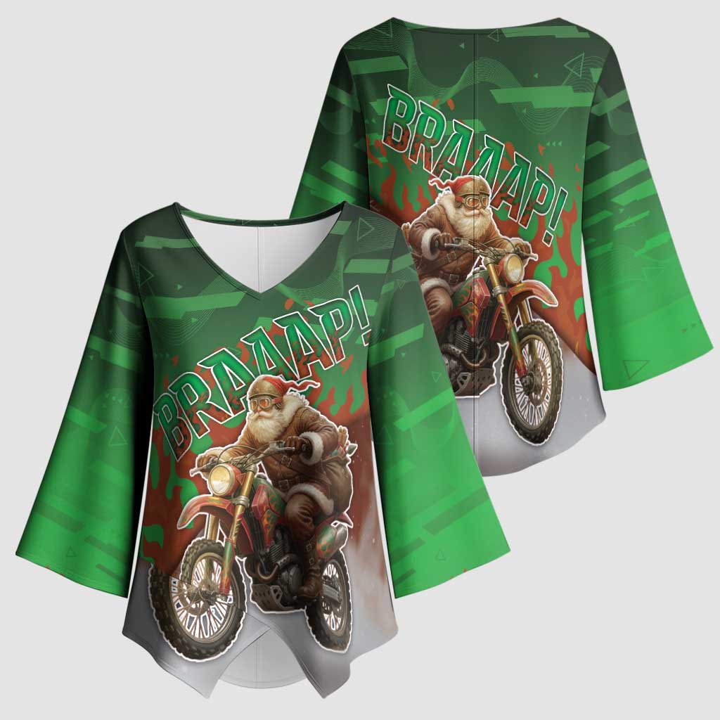 Braaap Christmas Kimono Sleeve Blouse Motocross Santa - Wonder Print Shop