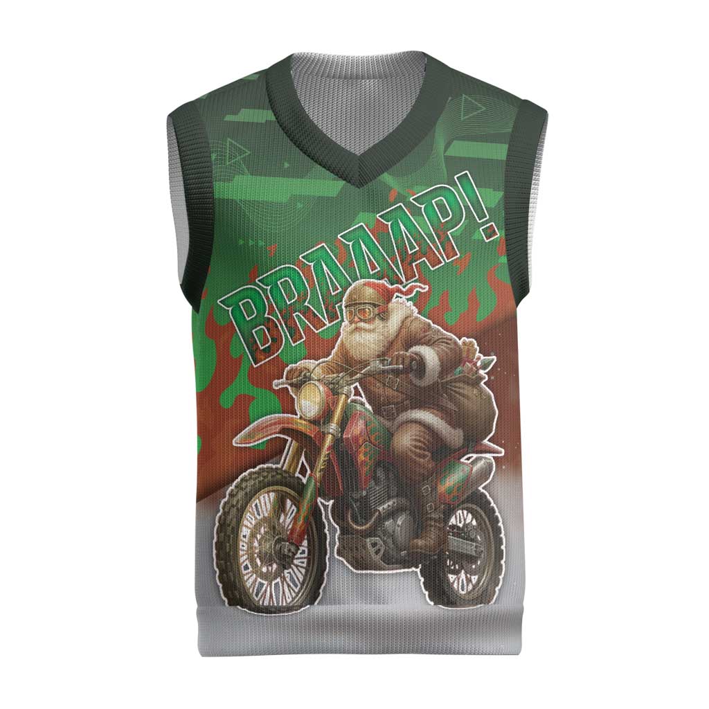 Braaap Christmas Knitted V-Neck Vest Motocross Santa - Wonder Print Shop