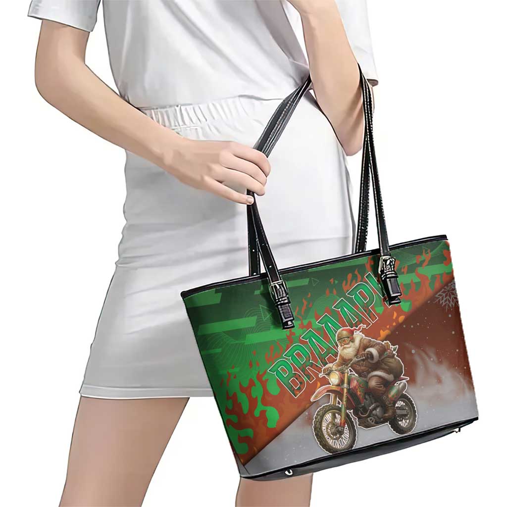 Braaap Christmas Leather Tote Bag Motocross Santa - Wonder Print Shop