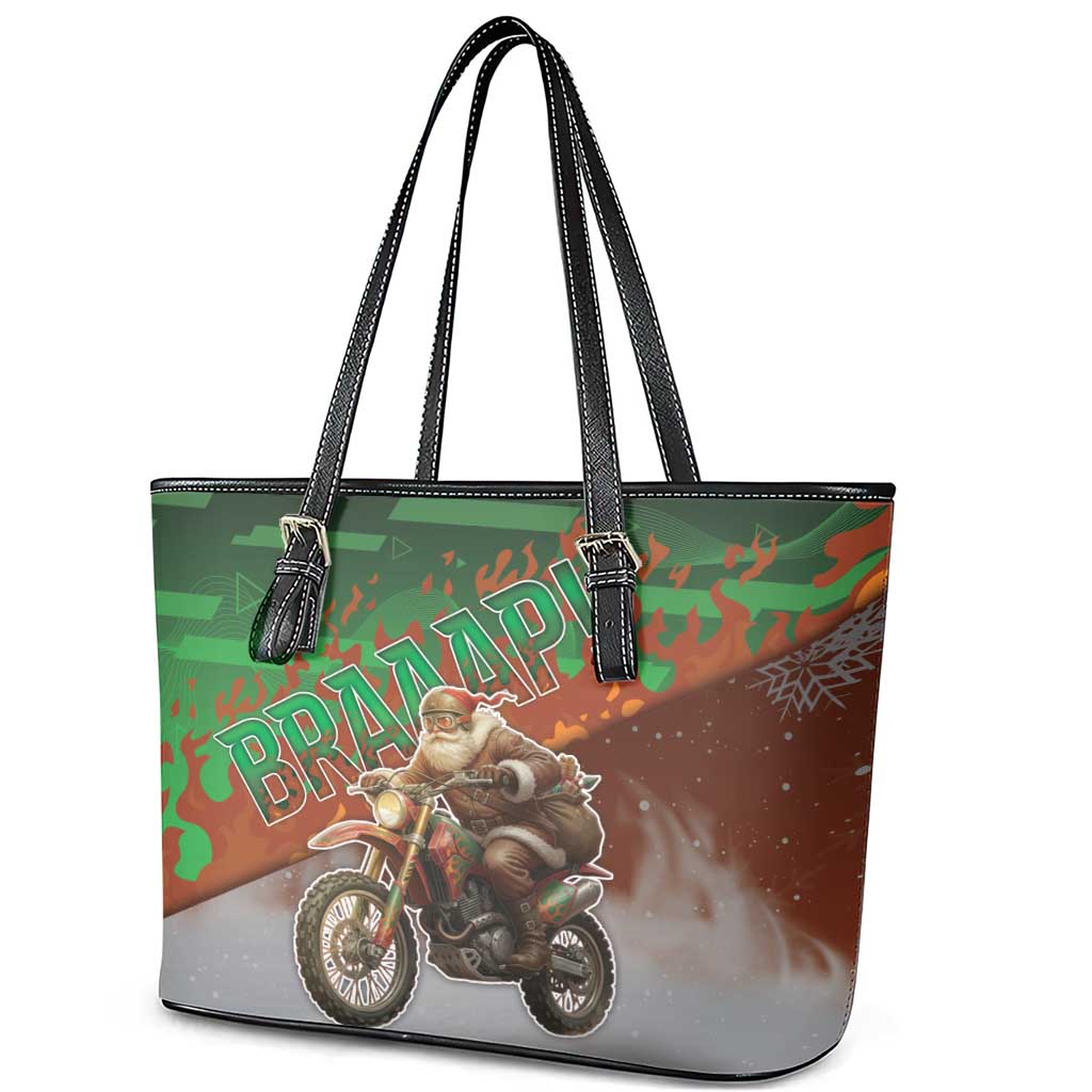 Braaap Christmas Leather Tote Bag Motocross Santa - Wonder Print Shop