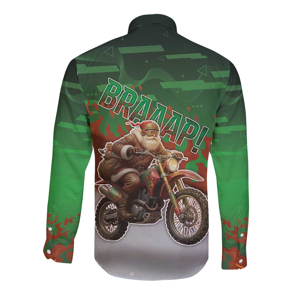 Braaap Christmas Long Sleeve Button Shirt Motocross Santa - Wonder Print Shop