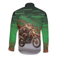 Braaap Christmas Long Sleeve Button Shirt Motocross Santa - Wonder Print Shop