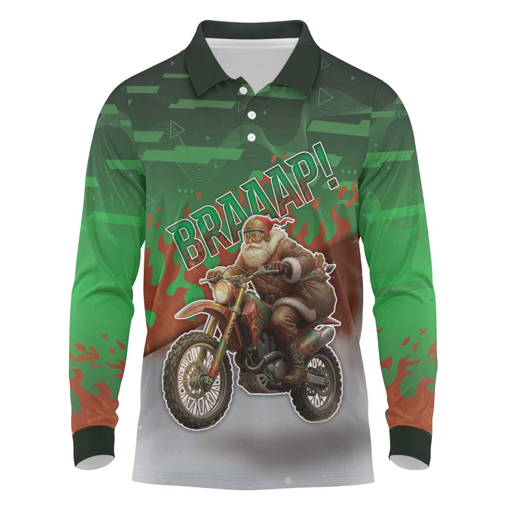 Braaap Christmas Long Sleeve Polo Shirt Motocross Santa - Wonder Print Shop
