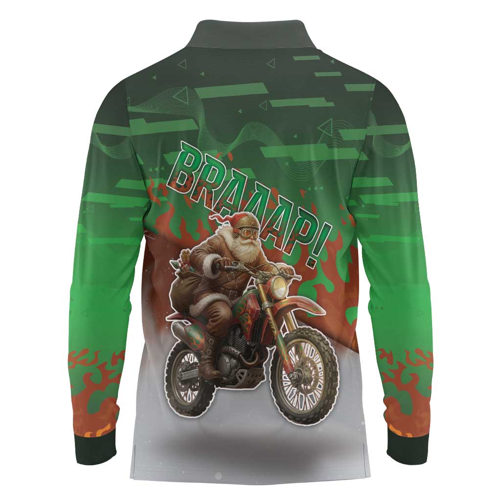 Braaap Christmas Long Sleeve Polo Shirt Motocross Santa - Wonder Print Shop