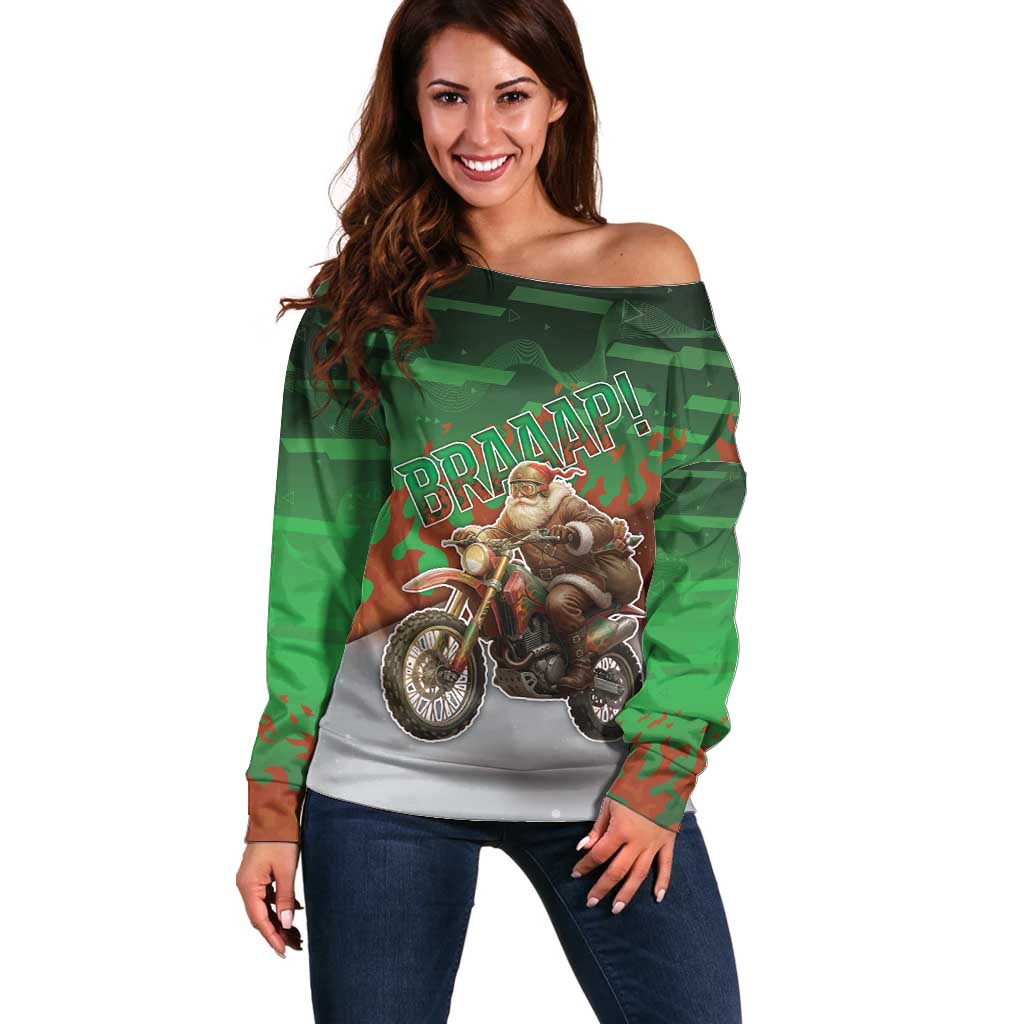 Braaap Christmas Off Shoulder Sweater Motocross Santa - Wonder Print Shop