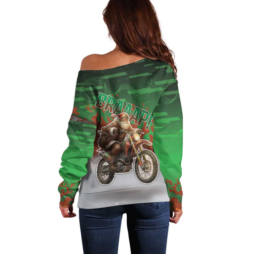 Braaap Christmas Off Shoulder Sweater Motocross Santa - Wonder Print Shop