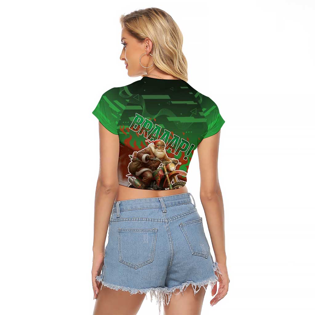 Braaap Christmas Raglan Cropped T Shirt Motocross Santa - Wonder Print Shop