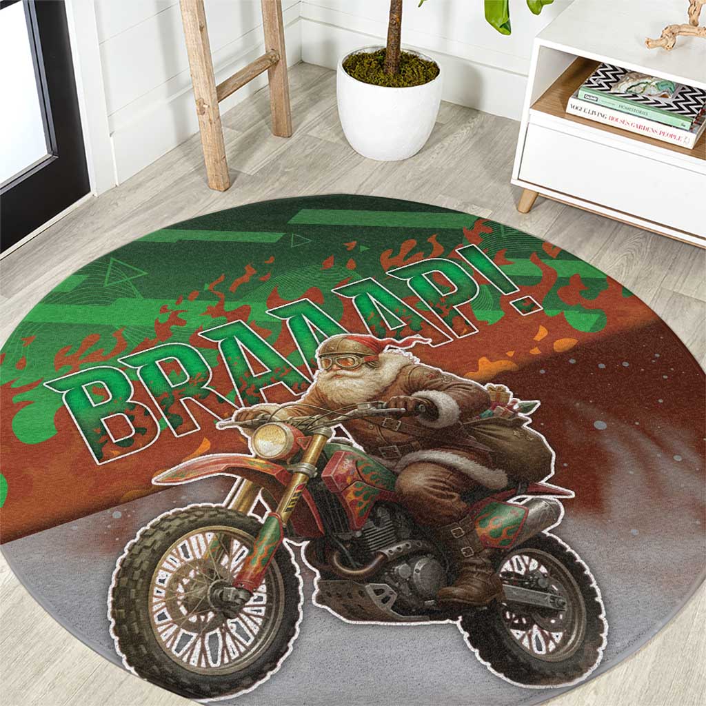 Braaap Christmas Round Carpet Motocross Santa - Wonder Print Shop