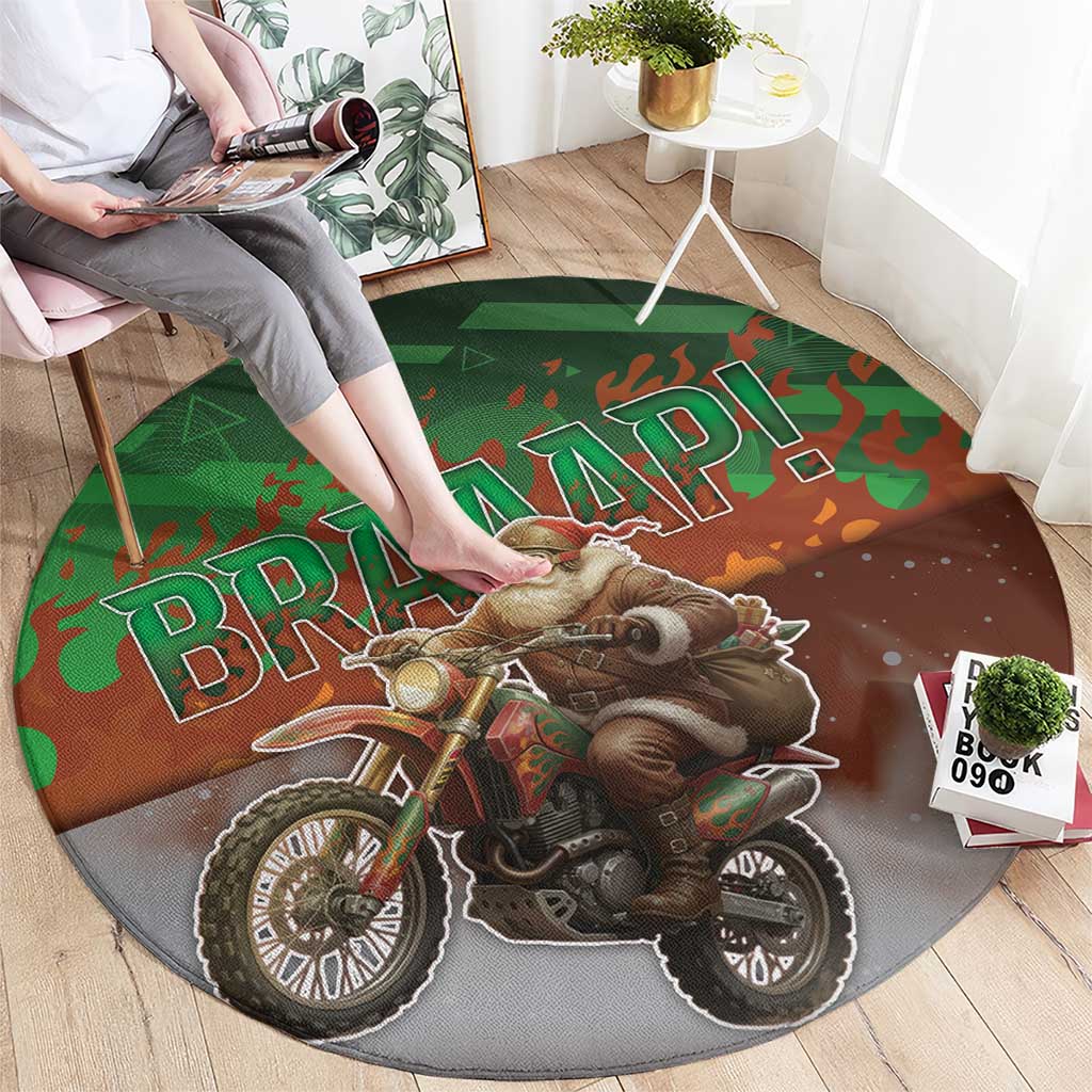 Braaap Christmas Round Carpet Motocross Santa - Wonder Print Shop