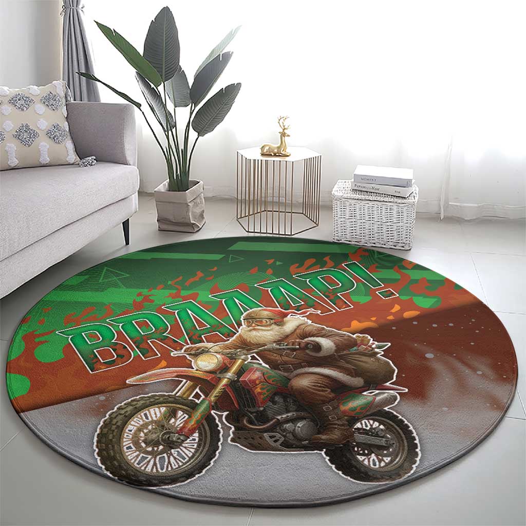 Braaap Christmas Round Carpet Motocross Santa - Wonder Print Shop