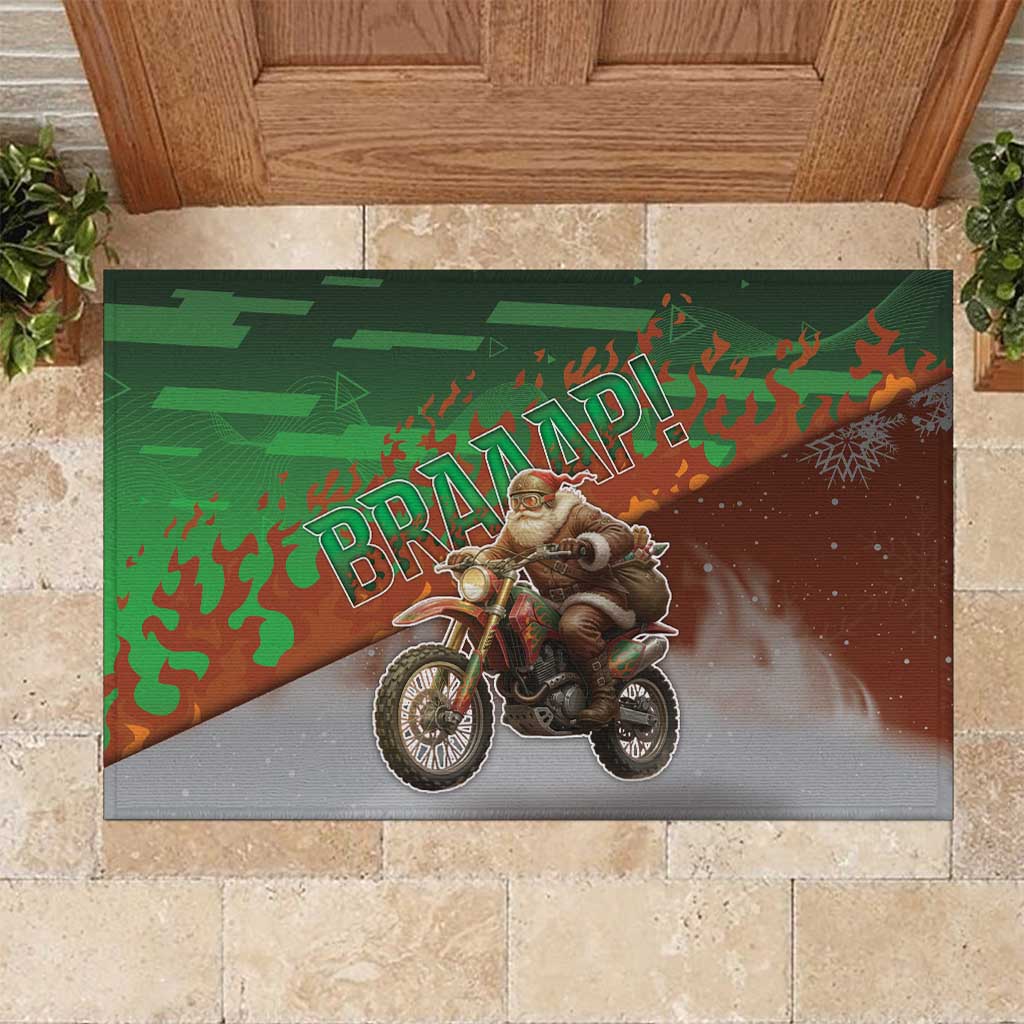 Braaap Christmas Rubber Doormat Motocross Santa - Wonder Print Shop