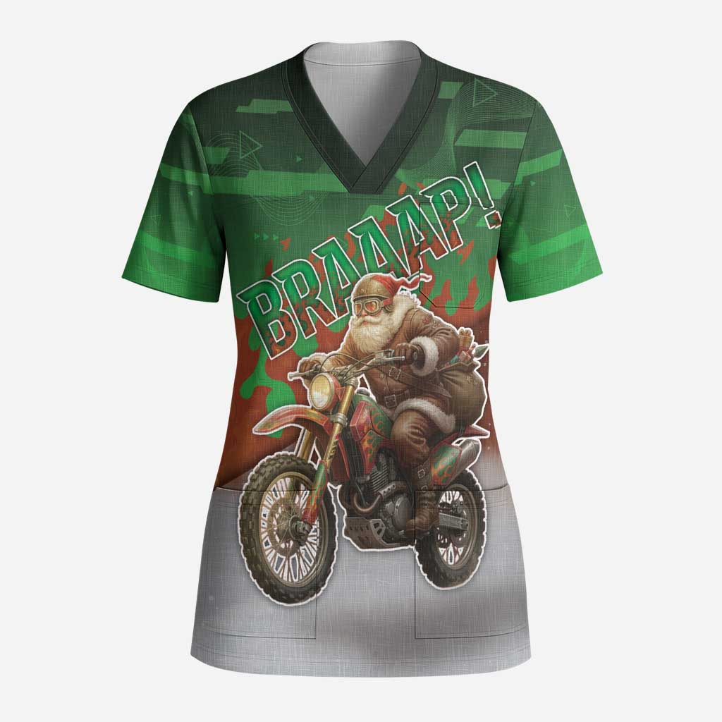 Braaap Christmas Scrub Top Motocross Santa - Wonder Print Shop