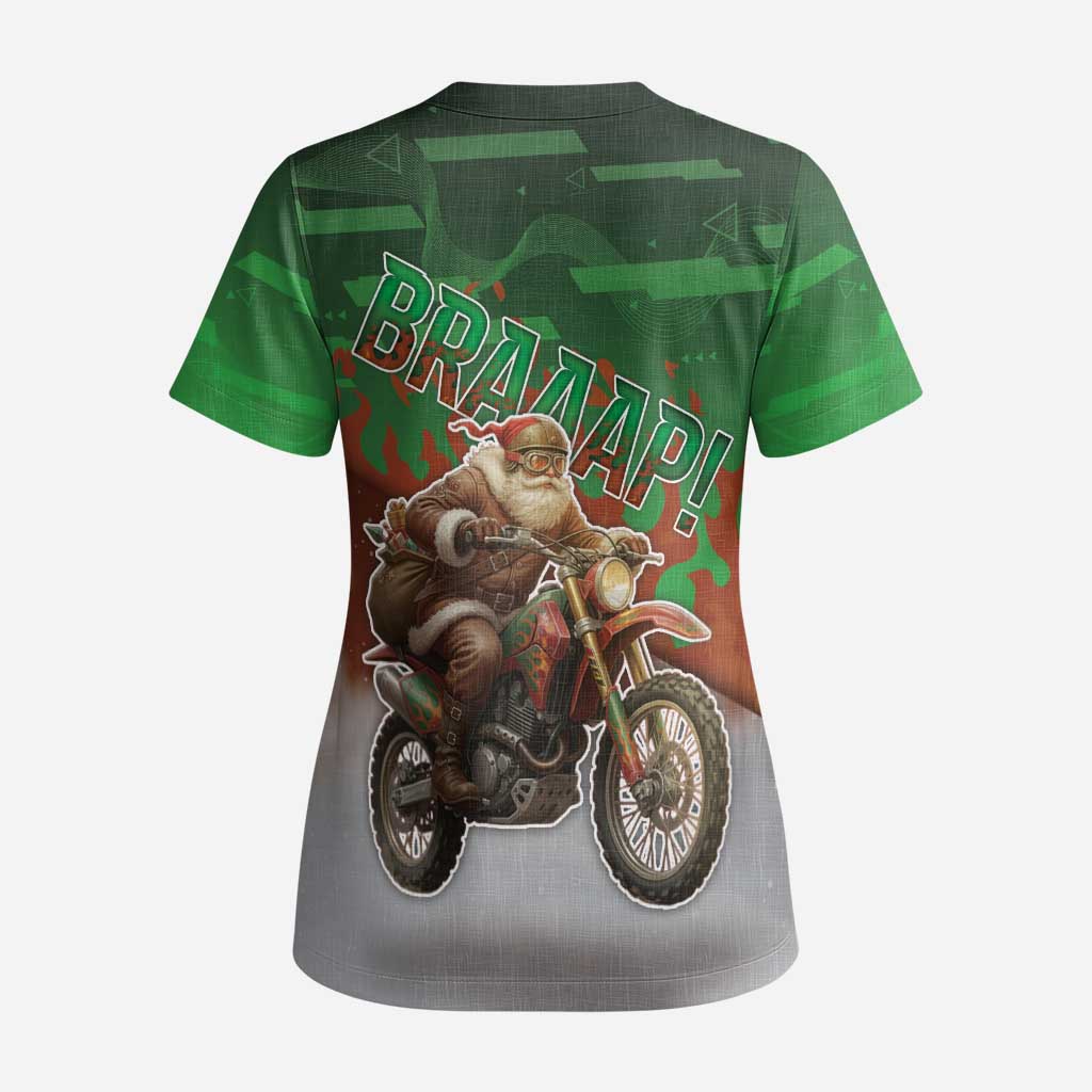 Braaap Christmas Scrub Top Motocross Santa - Wonder Print Shop