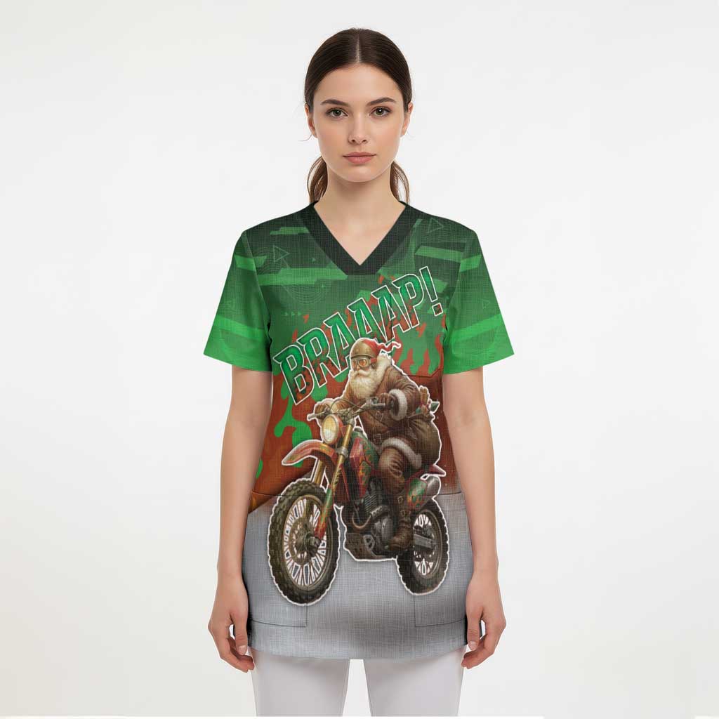 Braaap Christmas Scrub Top Motocross Santa - Wonder Print Shop