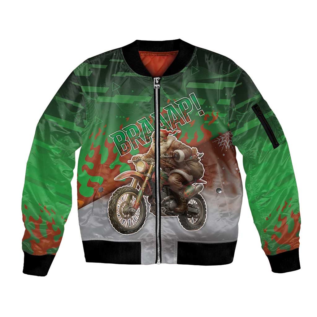 Braaap Christmas Sleeve Zip Bomber Jacket Motocross Santa - Wonder Print Shop