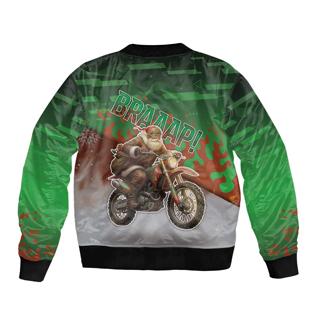 Braaap Christmas Sleeve Zip Bomber Jacket Motocross Santa - Wonder Print Shop