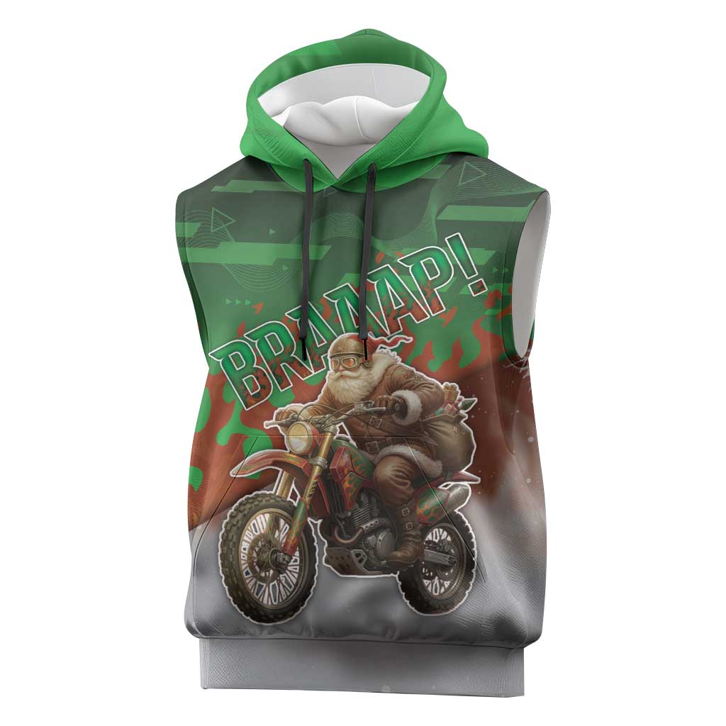 Braaap Christmas Sleeveless Hoodie Motocross Santa - Wonder Print Shop
