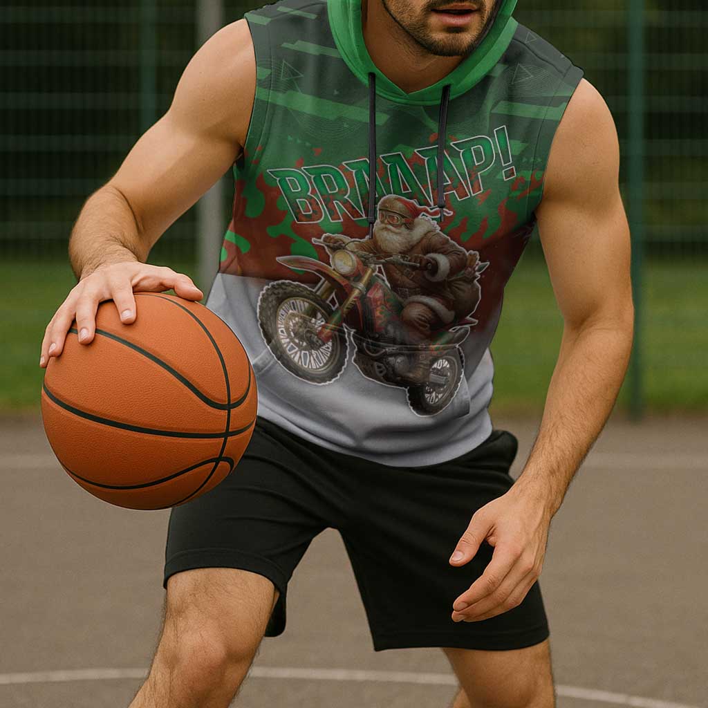 Braaap Christmas Sleeveless Hoodie Motocross Santa - Wonder Print Shop