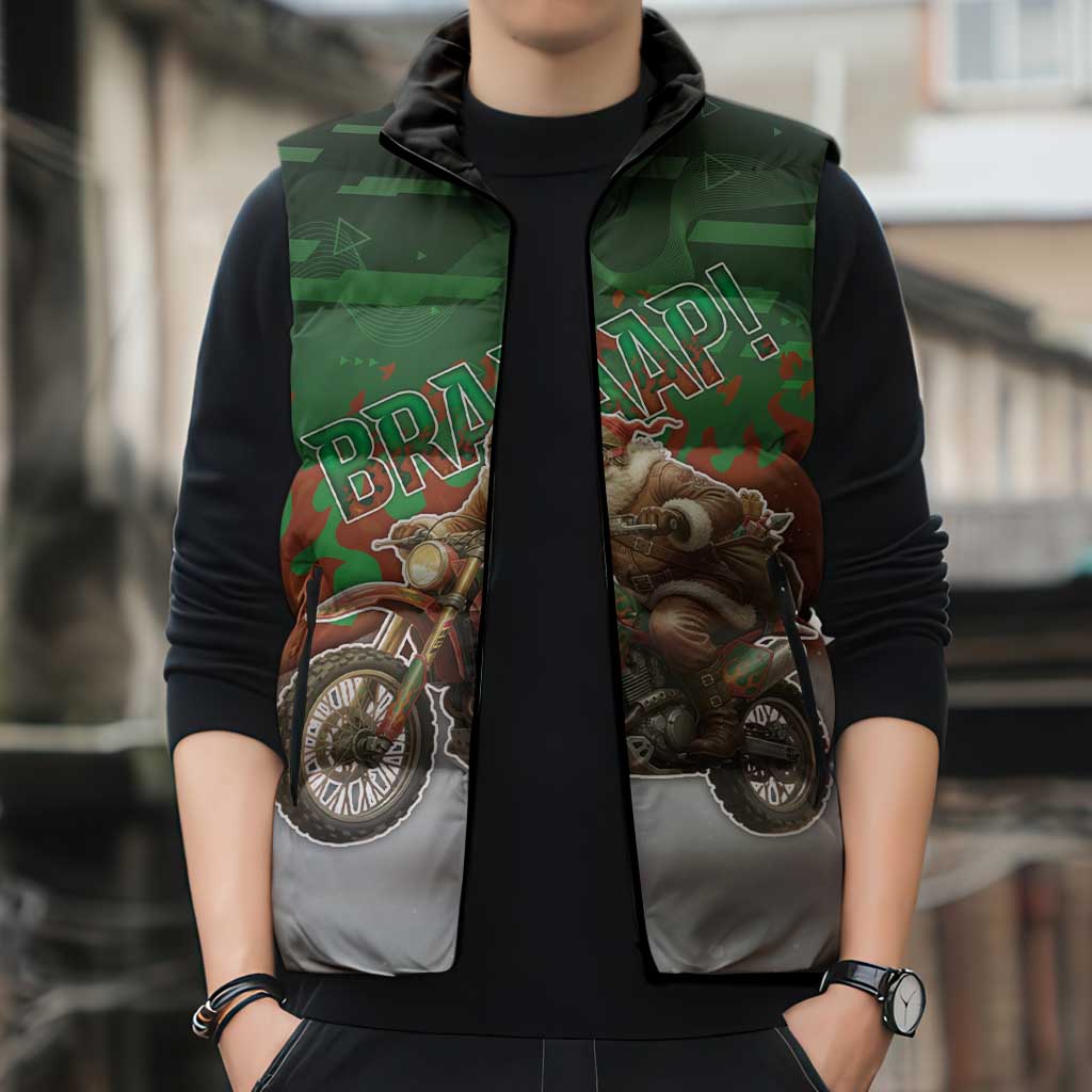Braaap Christmas Sleeveless Puffer Jacket Motocross Santa - Wonder Print Shop
